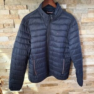 Tommy Hilfiger Men Navy Blue Quilted Puffer Jacket Primaloft Packable Small S/P